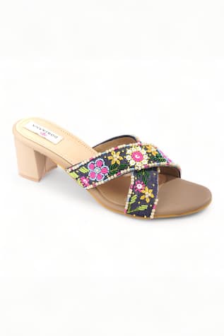 Opula Floral Embroidered Strap Heels 