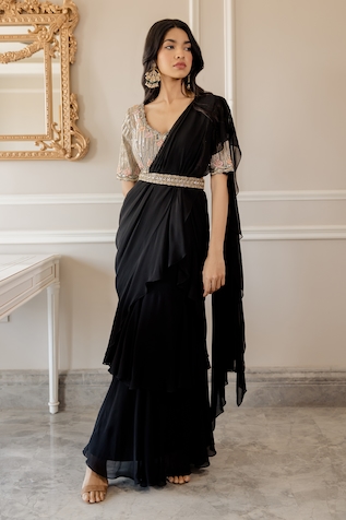Paulmi and Harsh Georgette Saree With Embroidered Blouse