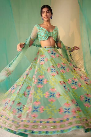 TUHINA SRIVASTAVA Bahar Embroidered Bridal Lehenga Set 