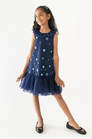 A Little Fable Floral Sequin Ruffle Hem Dress 