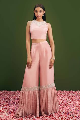 Vasavi Shah Sequin Embroidered Crop Blouse & Palazzo Set 