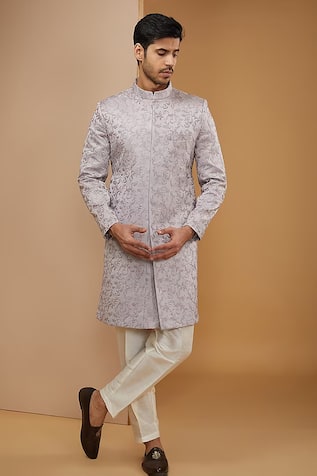 Floral Embroidered Achkan Set For Kids