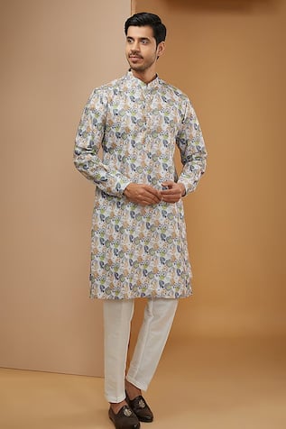 Botanical Print Kurta Set For Kids