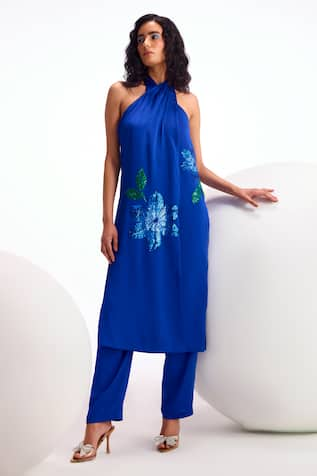 Namrata Joshipura Nova Halter Neck Embroidered Long Top & Pant Set 