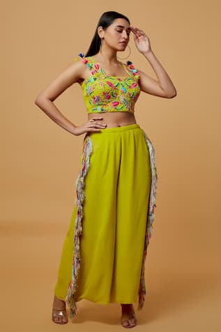 Thread Embroidered Blouse With Pant 