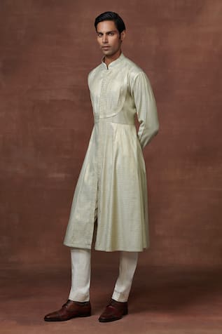 Stripe Pattern Silk Angarkha Kurta 