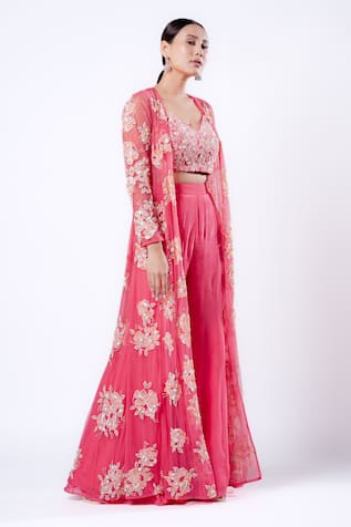 Harshita Jain Floral Embroidered Longline Jacket Sharara Set 