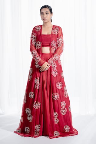 Harshita Jain Rose Hand Embroidered Jacket Lehenga Set 