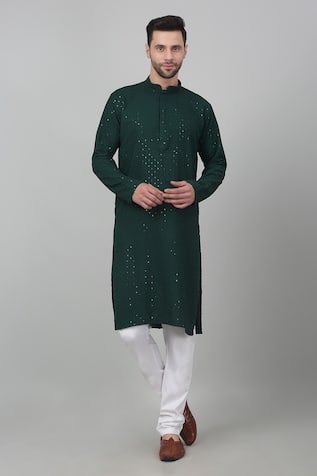 Aham-Vayam Thread & Sequin Embroidered Kurta Set 