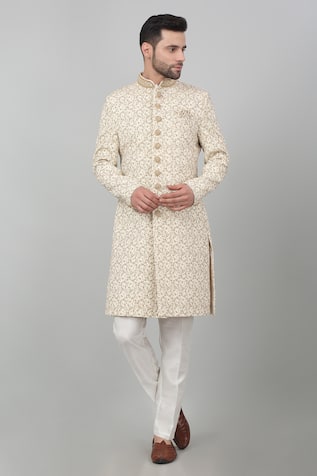 Aham-Vayam Floral Zardozi Embroidered Sherwani Set 