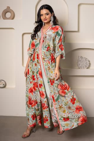 saangi by shubhangi Floral Print Kaftan & Pant Set 