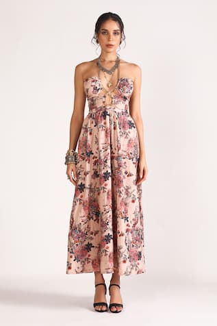 House Of Three Neri Floral Print Linen Dress 
