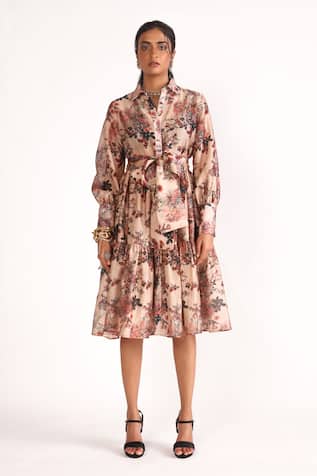 House Of Three Luna Floral Print Tiered Dress 