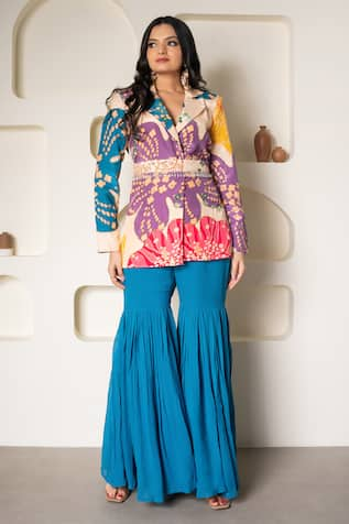 saangi by shubhangi Floral Print Blazer & Sharara Set 