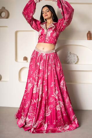 saangi by shubhangi Floral Print Blouse & Lehenga Set 