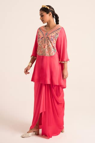 Ruhr India Paisley Print Kaftan & Dhoti set 