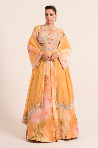 Ruhr India Floral Pattern Embellished Anarkali With Dupatta 