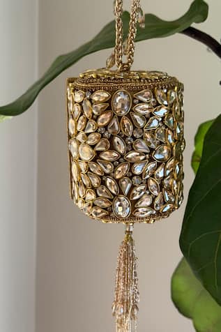 Bhavna Kumar Kundan Embellished Half Round Clutch 