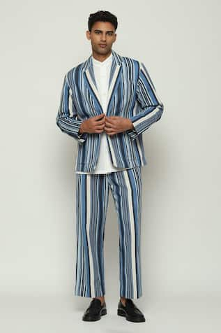 Abraham & Thakore Lapel Collar Striped Woven Jacket 