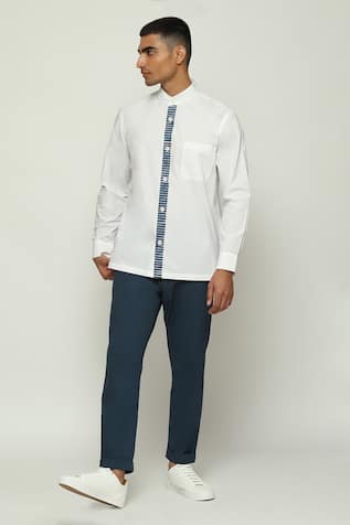 Abraham & Thakore Ribbed Block Print Placket Shirt 