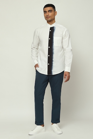 Abraham & Thakore Ombre Placket Chinese Collar Shirt