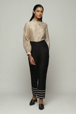 Abraham & Thakore Chanderi Embellished Hem Trouser 