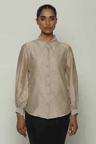 Abraham & Thakore Chanderi Solid Shirt 