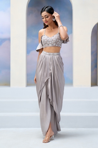 Silky Bindra x AZA Arana Embroidered Blouse With Draped Skirt