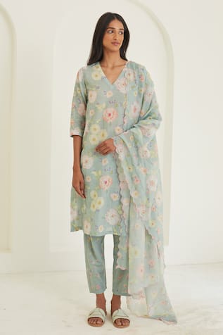 Surmaye Bliss Printed Handloom Cotton Kurta & Pant Set 