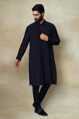 Chevron Pintuck Silk Kurta 