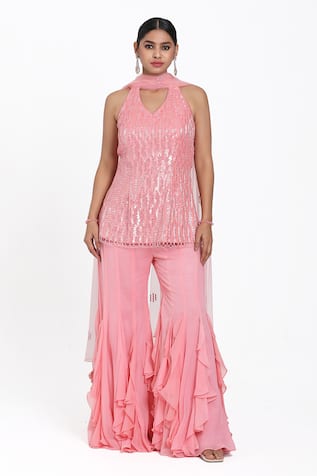 Nitisha Kashyap Official Hand Embroidered Straight Kurta Sharara Set 