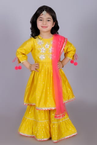 LIL DRAMA Floral Embroidered Kurta Sharara Set 