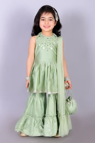 LIL DRAMA Mirror Embroidered Kurta Sharara Set 