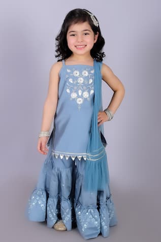 LIL DRAMA Floral Mirror Embroidered Kurta Sharara Set 