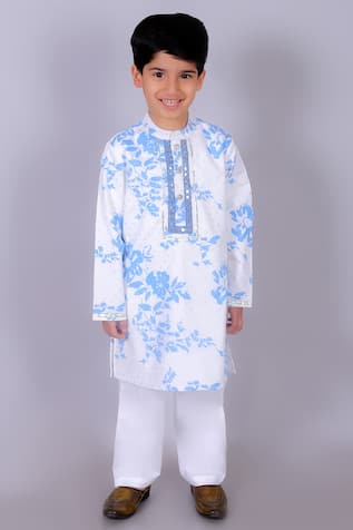 LIL DRAMA Floral Print Mirror Embroidered Kurta & Pant Set 