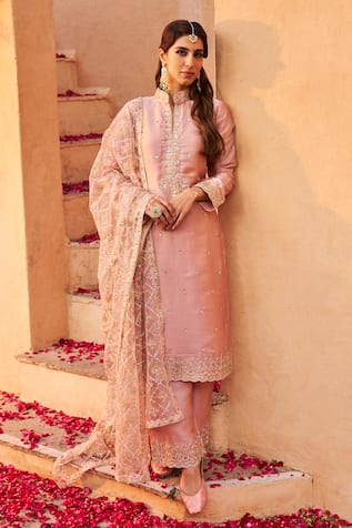 LASHKARAA Zari Floral Blossom Embroidered Kurta Palazzo Set 