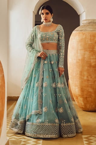 LASHKARAA Zari & Sequin Embroidered Lehenga Set 