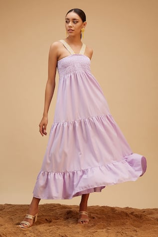 Bohobi Sea Breeze Checkered Pattern Tiered Dress 