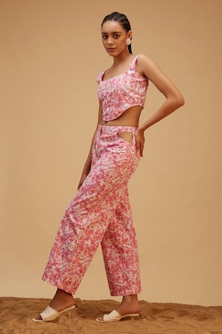 Bohobi Sea Salt Geometric Print Crop Top With Pant 