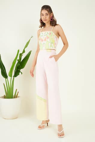 Bohobi Parakeet Patch Embroidered Crop Top With Trouser 