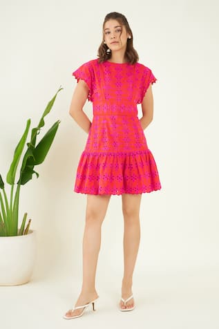 Bohobi Petunia Schiffli Cutwork Embroidered Dress 