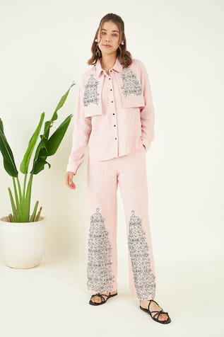 Bohobi Athena Scribble Dori Embroidered Shirt With Pant 