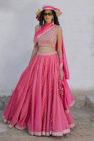 PUNIT BALANA Banarasi Chanderi Silk Printed Lehenga Set 