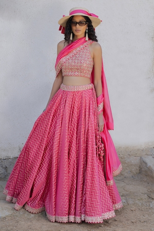 PUNIT BALANA Banarasi Chanderi Silk Printed Lehenga Set