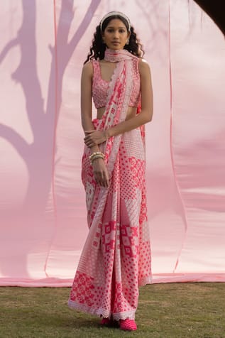 PUNIT BALANA Printed Saree With Embellished Blouse 