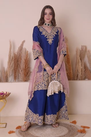 Surabhi Arya Floral Zari Embroidered Kurta Sharara Set 