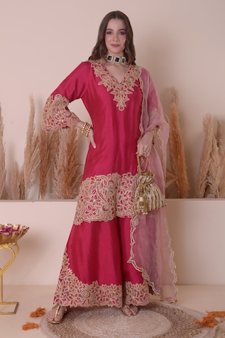 Surabhi Arya Floral Bloom Zari Embroidered Kurta Sharara Set