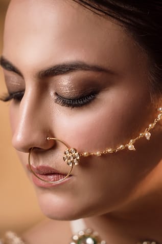 Anana Neelam Kundan Embellished Nose Ring 