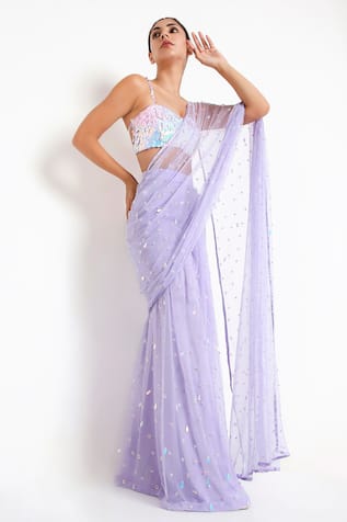 Disha Kahai Amelia Net Bead Embellised Pre-Draped Saree With Blouse 