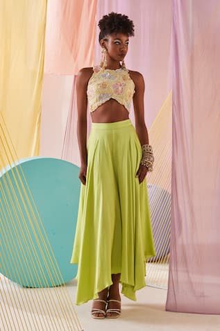 Anu Pellakuru Florence Embroidered Crop Top With Palazzo Pant 